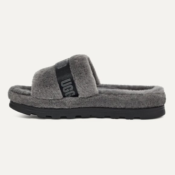 NEW UGG Men Fluff Up Charcoal Slip On Sheepskin Fur Slide Slippers - Picture 3 of 6